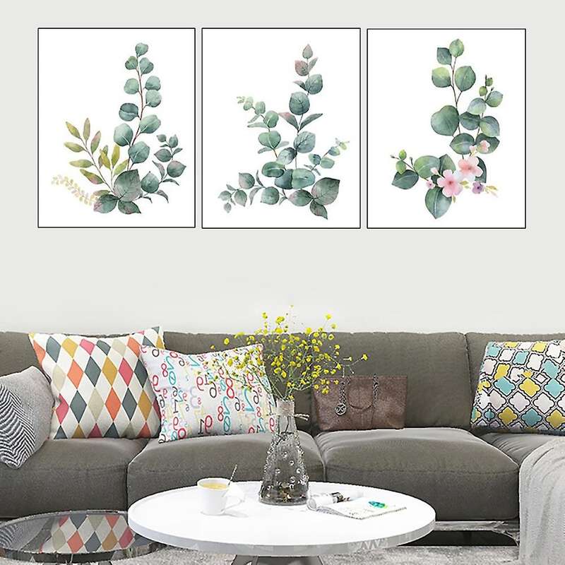 Set of 3 Green Eucalyptus Leaf No Frame Decorative Picture, Pictures Living Room,Dining Bedroom Deco