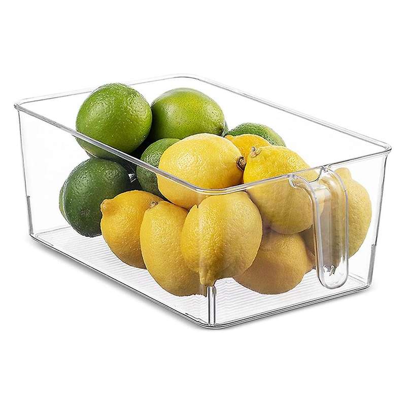 Set of 4 Clear Refrigerator Pantry Organizer Bins Household Plastic Food Storage Basket with Handles