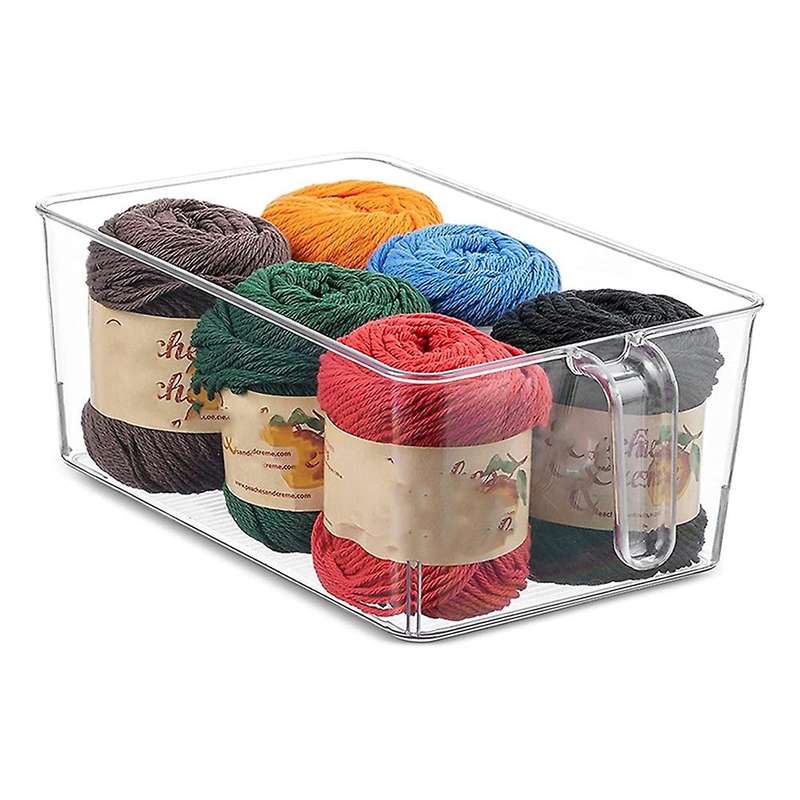 Set of 4 Clear Refrigerator Pantry Organizer Bins Household Plastic Food Storage Basket with Handles