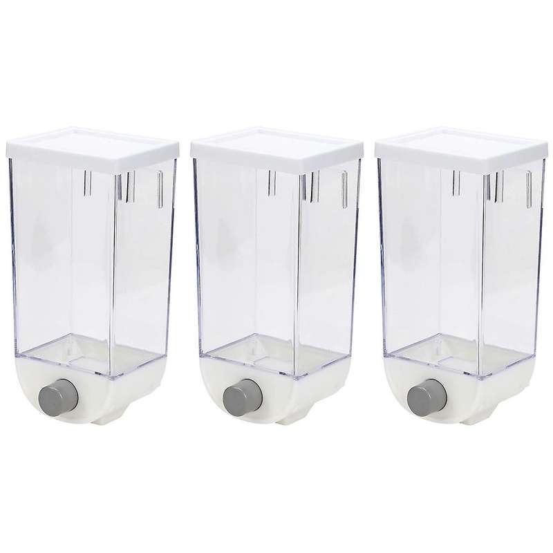 Set of 3 Wall Mounted Cereal Dispensers, 1.5L Capacity Easy Press Dry Food Grains Nuts Coffee Bean D