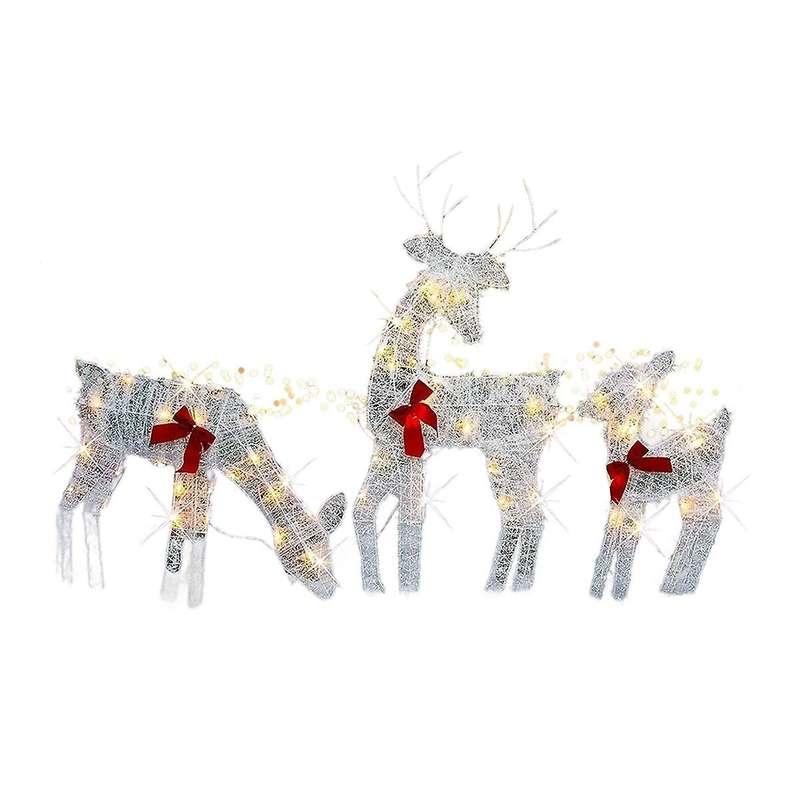 Set Of 3 Lighted Christmas 2d Reindeers Outdoor Decorations, Pre-lit Xmas Rudolph & Santa Sleigh wit