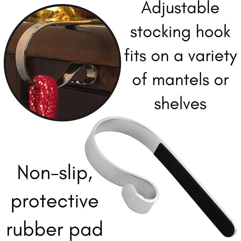 Set of 4 Christmas Stocking Hooks Holder Fireplace Topper Metal Hanger for Stockings Home DeCor Stan