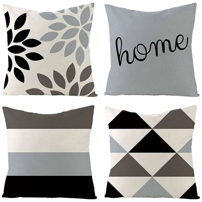 Set of 4 Decorative Geometric 18 x 18 Inches Throw Pillow Covers - Modern Pattern Linen Square Pillo