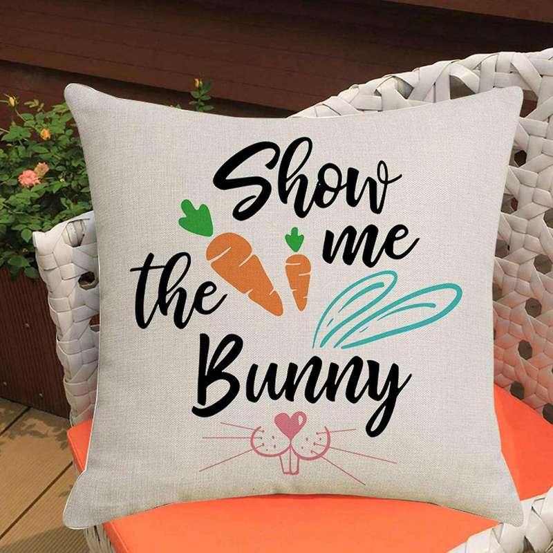 Set of 4 Easter Pillow Covers Decorations Bunny Letter Easter Eggs Carrots Square Linen Throw Pillow