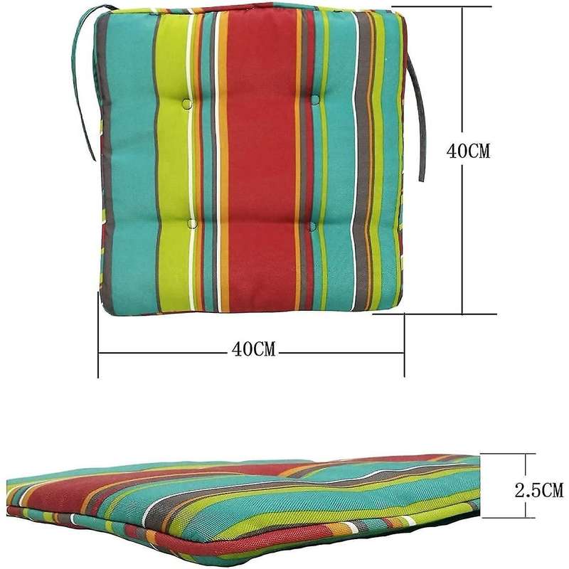 Set of 4 Striped Dining Chair Pads with Ties Colourful Square Seat Cushion for Patio Kitchen,40X40cm