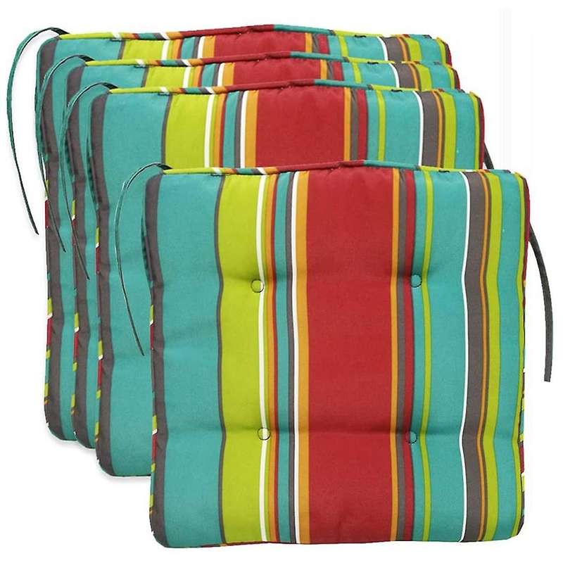 Set of 4 Striped Dining Chair Pads with Ties Colourful Square Seat Cushion for Patio Kitchen,40X40cm