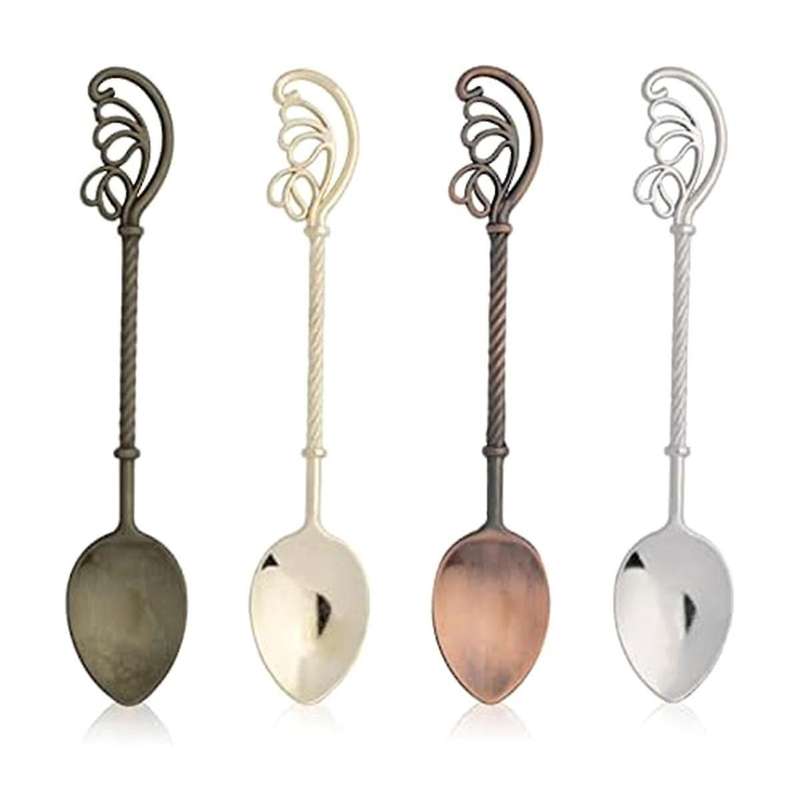 Set Of 4 Retro Coffee Tea Mini Ice Cream Dessert Spoon Scoop, 4.3 Inch Long Feather