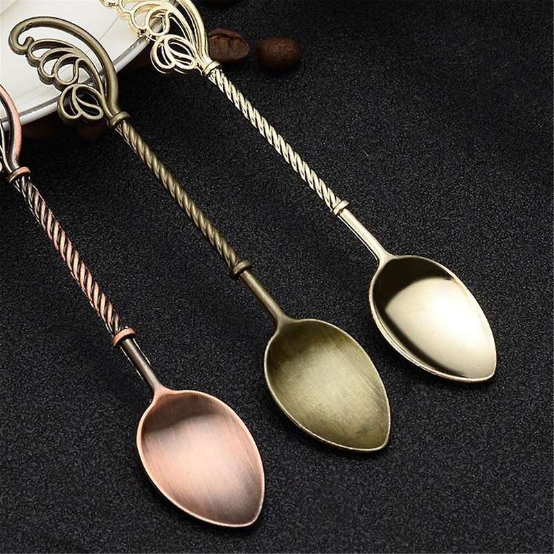 Set Of 4 Retro Coffee Tea Mini Ice Cream Dessert Spoon Scoop, 4.3 Inch Long Feather