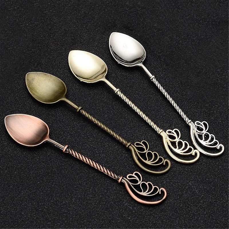 Set Of 4 Retro Coffee Tea Mini Ice Cream Dessert Spoon Scoop, 4.3 Inch Long Feather