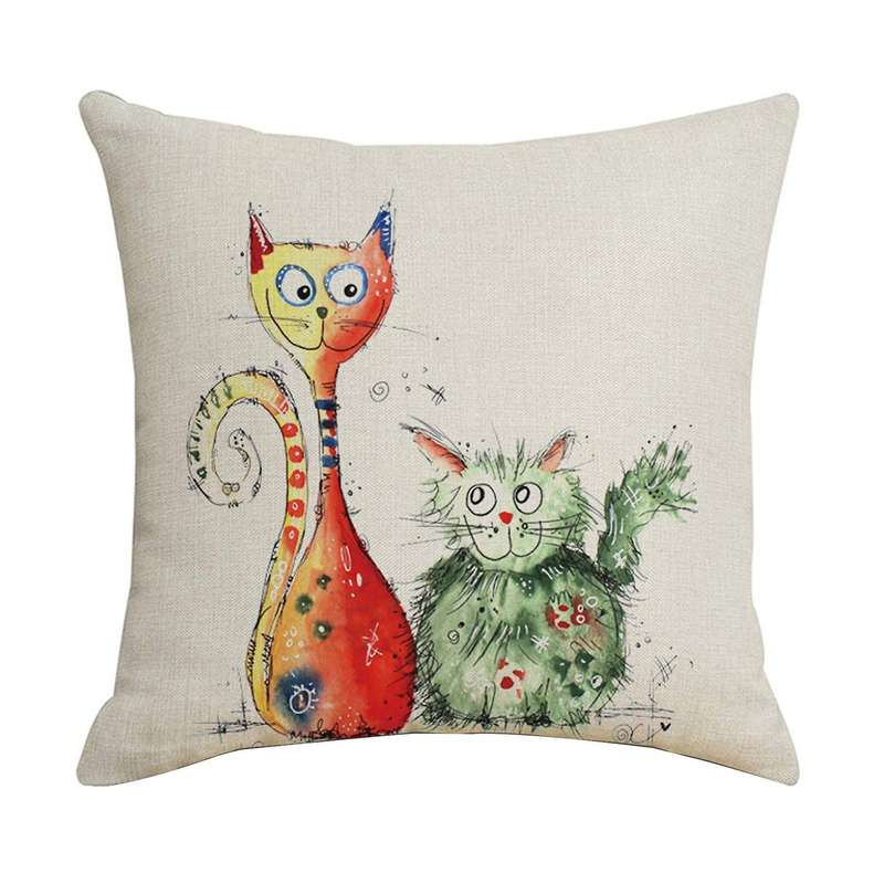 Set of 4 Watercolor Cartoon Animals Pillowcases Linen Cushion Covers Decor Sofa Car 45 X 45Cm Square