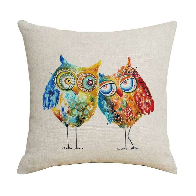 Set of 4 Watercolor Cartoon Animals Pillowcases Linen Cushion Covers Decor Sofa Car 45 X 45Cm Square