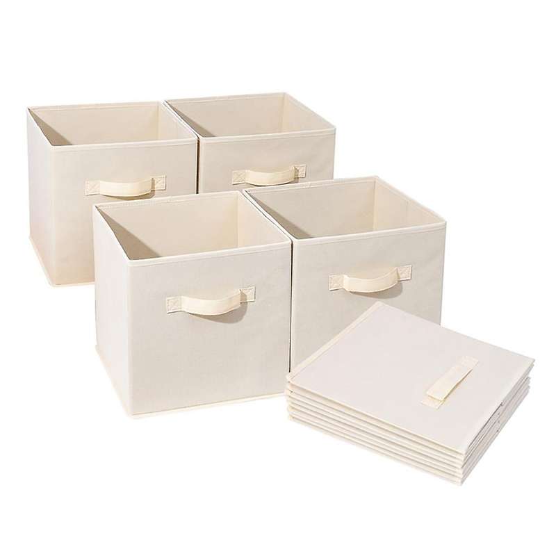 Set of 4 Square Storage Bins with Handles Foldable Fabric Boxes Container Baskets Drawers for Kids R