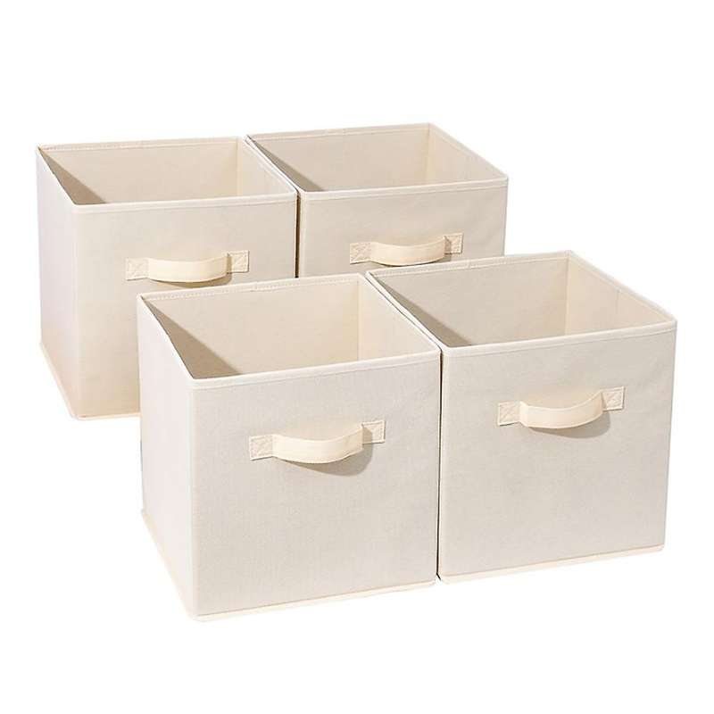 Set of 4 Square Storage Bins with Handles Foldable Fabric Boxes Container Baskets Drawers for Kids R