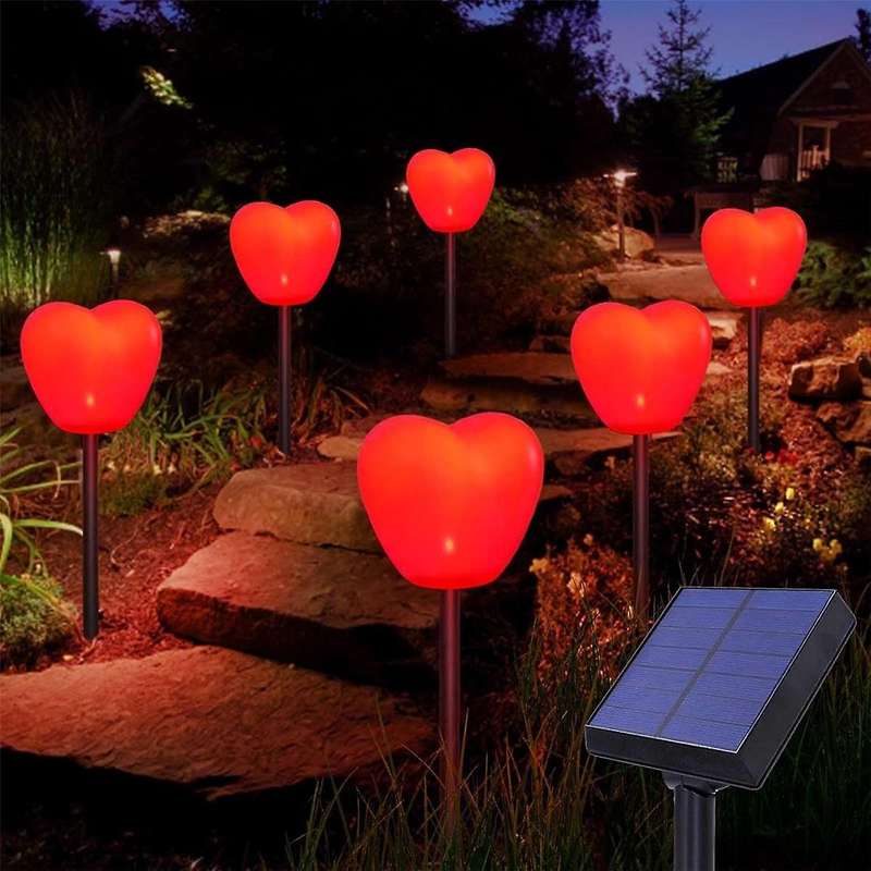 Set Of 6 Solar Heart Stake Lights for Valentines Day Decor, Outdoor Waterproof Heart Shaped Light fo