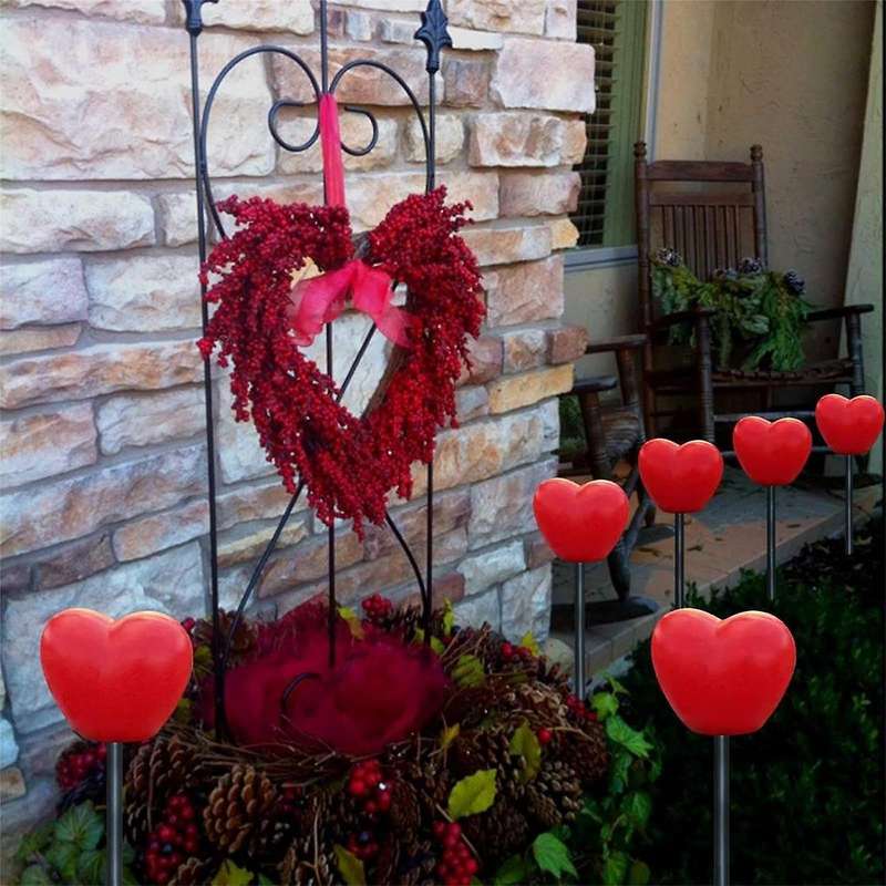 Set Of 6 Solar Heart Stake Lights for Valentines Day Decor, Outdoor Waterproof Heart Shaped Light fo