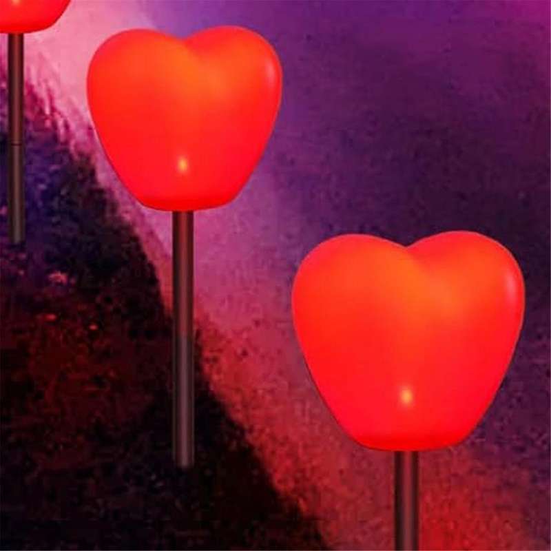 Set Of 6 Solar Heart Stake Lights for Valentines Day Decor, Outdoor Waterproof Heart Shaped Light fo