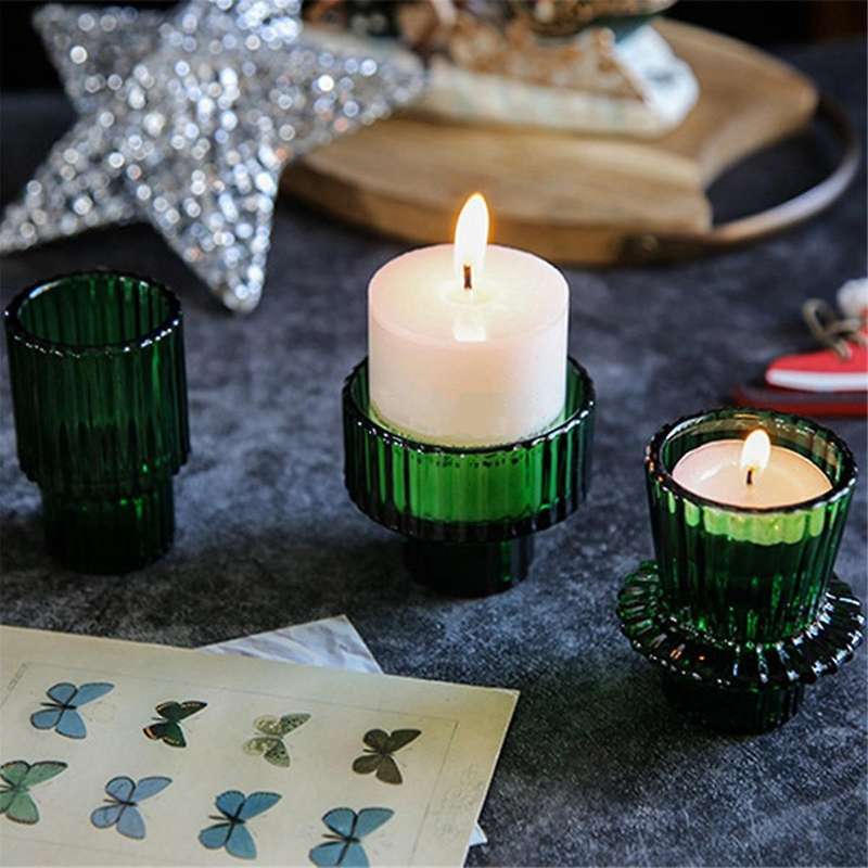 Set Of 6 Candle Holders for All Occasions Candle Holders for Taper Candlesticks Green