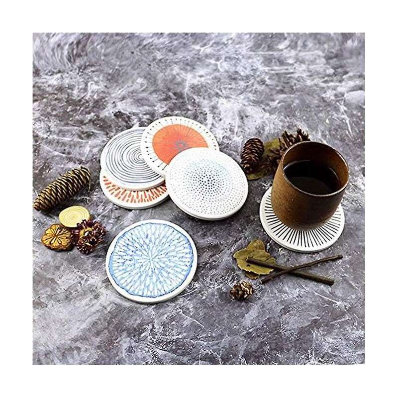 Set Of 6 Coasters for Drinks Absorbing Round Ceramic Stone Coaster with Cork Base Tabletop Protectio