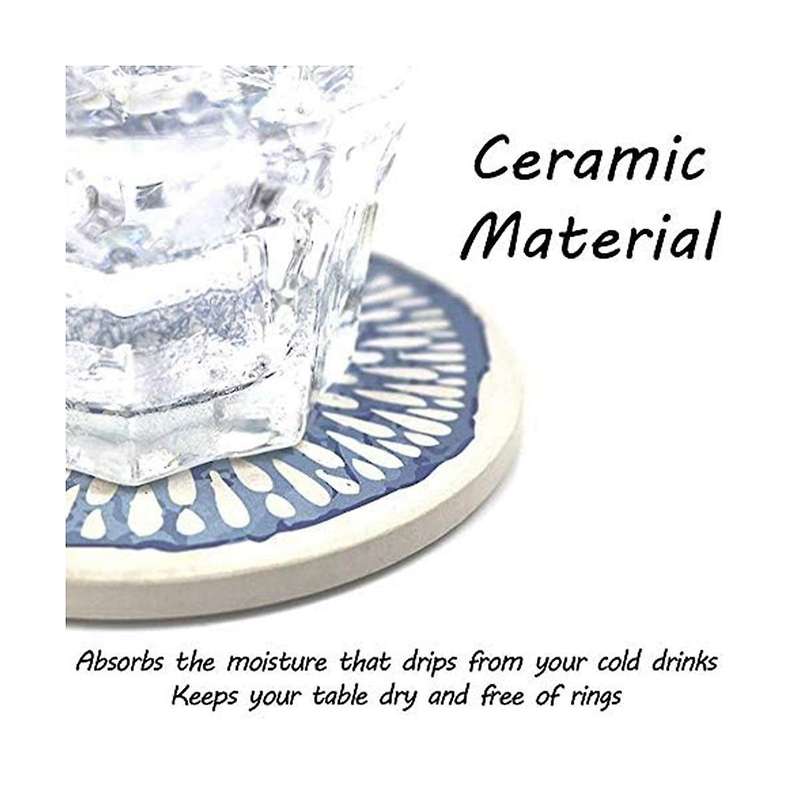 Set Of 6 Coasters for Drinks Absorbing Round Ceramic Stone Coaster with Cork Base Tabletop Protectio