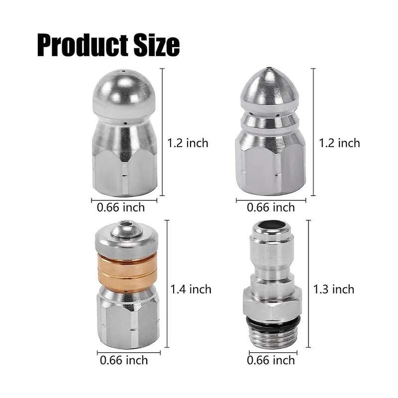 Sewer Jetter Nozzle for Pressure Washer,drain Cleaning Tips,rotating Button Nose with 1/4 Inch Quic
