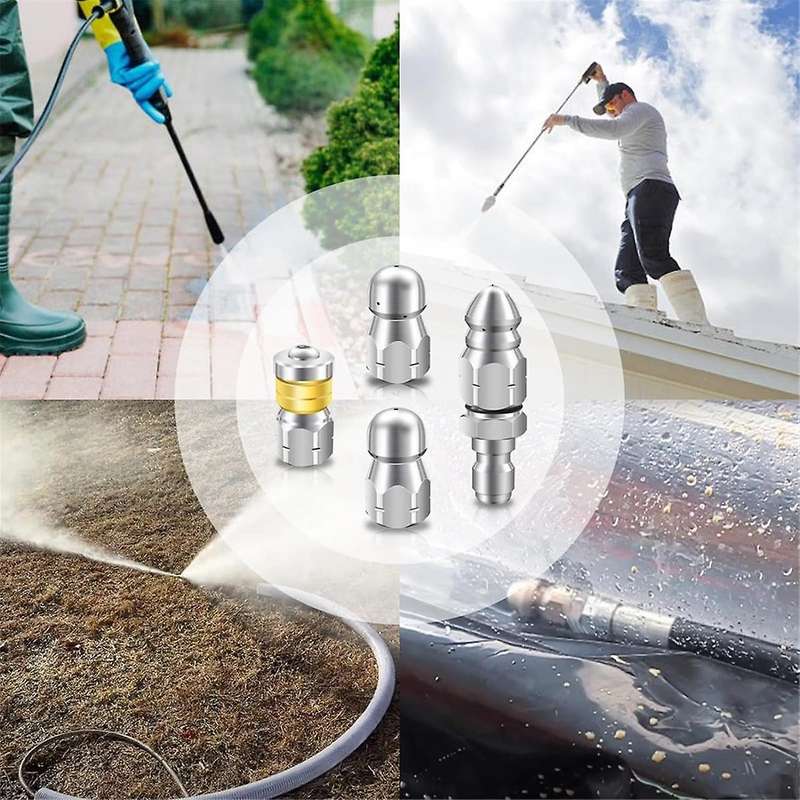 Sewer Jet Nozzle Kit, Stainless Steel Sewer Jetter 1/4 Inch NPT for Pressure Washer, 1/4 Quick Conn