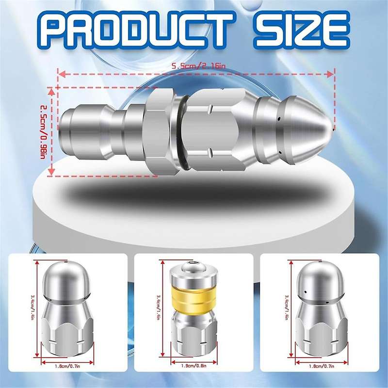 Sewer Jet Nozzle Kit, Stainless Steel Sewer Jetter 1/4 Inch NPT for Pressure Washer, 1/4 Quick Conn