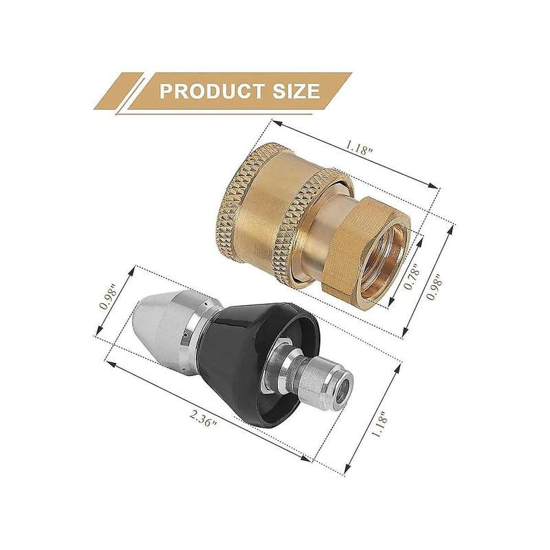 Sewer Cleaning Tool High-Pressure Nozzle, 1/4inch 1 Front 6 Rear Sewer Jetter Nozzle and Pressure Wa