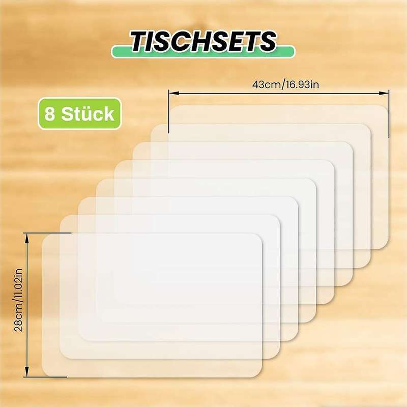 Set of 8 Transparent Place Mats Washable White Dining Table Place Mat Plastic Non-Slip Heat Resistan