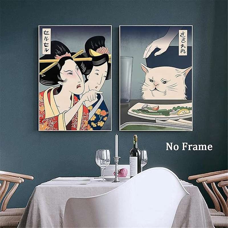 S-funny Japanese Woman Yelling At , Canvas Painting Wall Art Poster Print for Home Decor