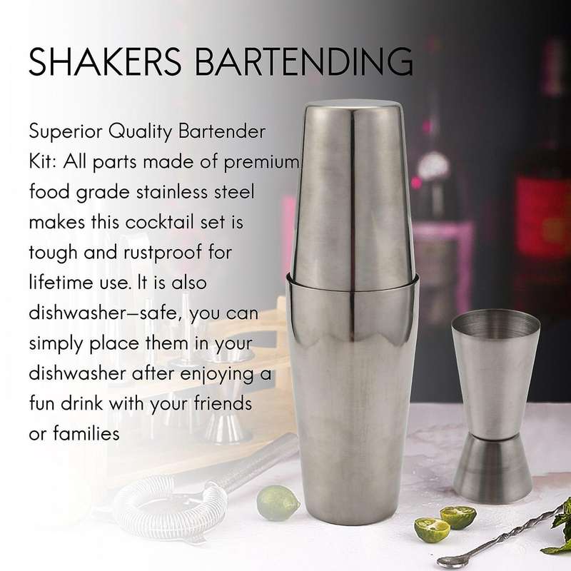 Shaker Set, Shaker with Strainer, 6-Piece Stainless Steel Bar Set Bartender Mixer Kits