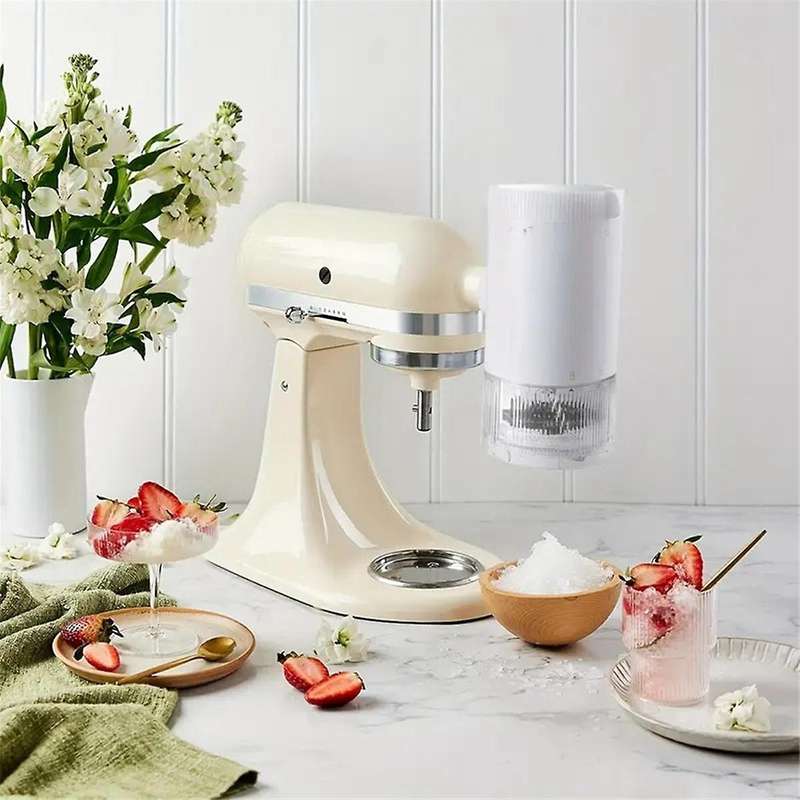 Shaved Ice Attachment for Stand Mixer, Snow Cone Machine with 8 Ice-Cube Mold with Lid, Fine and Co