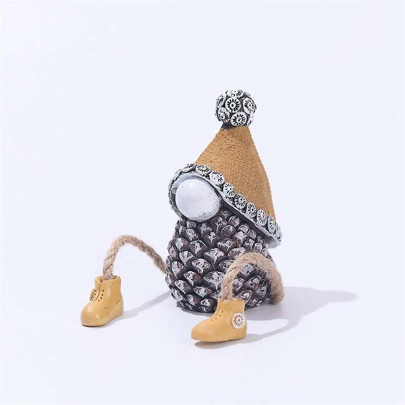 Shelf Sitters with Dangling Legs Pine Cone Gnomes Figurine Decor Set Of 2 Unique Mini Resin Faceles