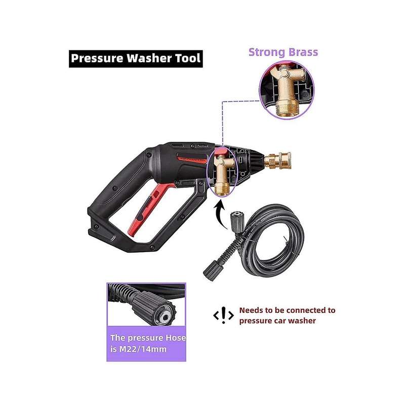 Short Wand Pressure Washer Connect M22/14 Hose with 5-In-1 High Pressure Spray Nozzle,1/4inch Quick