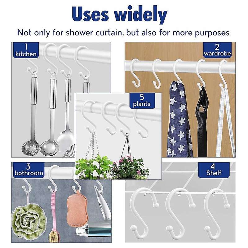 Shower Curtain Hooks,Set of 12 Rings,Rust Resistant S Shaped Hooks Hangers for Shower Curtains, Kitc