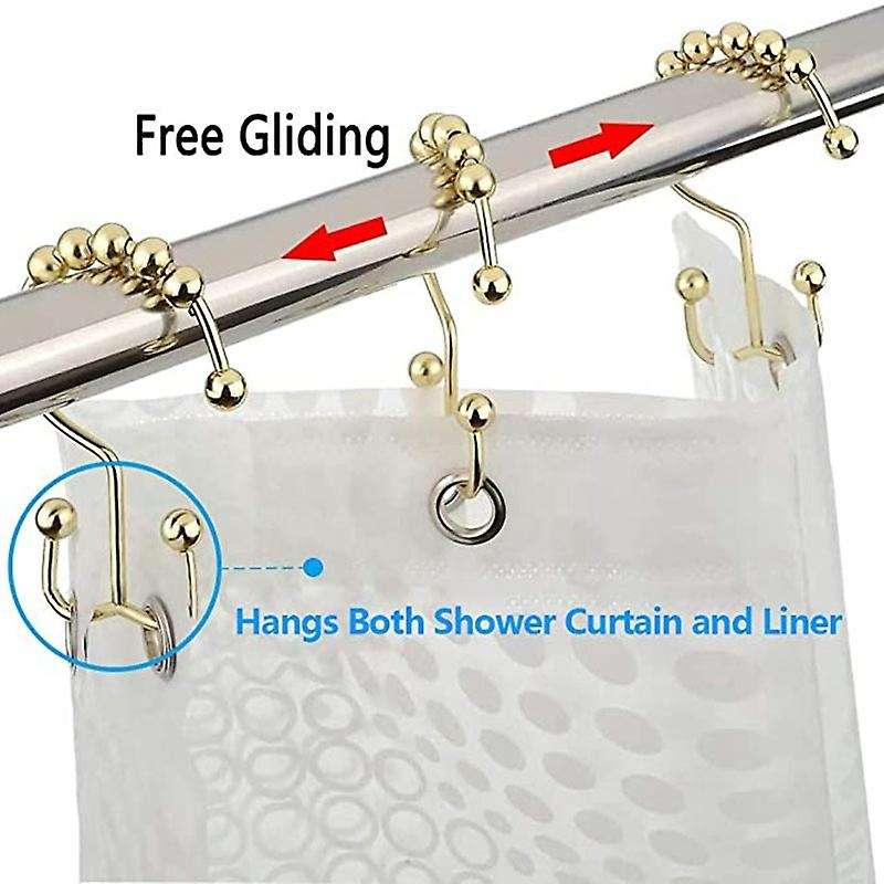 Shower Curtain Hooks Rust-Resistant Metal Double Roller Glide, Rings for Bathroom, Set of 12 -A