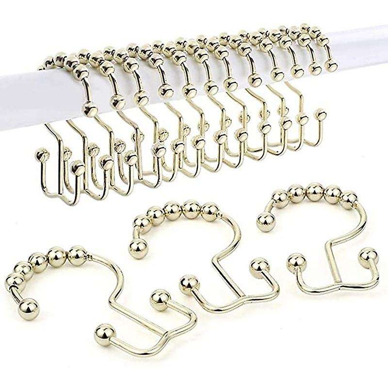 Shower Curtain Hooks Rust-Resistant Metal Double Roller Glide, Rings for Bathroom, Set of 12 -A