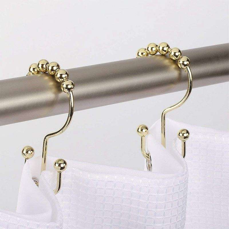 Shower Curtain Hooks Rust-Resistant Metal Double Roller Glide, Rings for Bathroom, Set of 12 -A