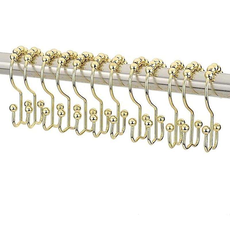 Shower Curtain Hooks Rust-Resistant Metal Double Roller Glide, Rings for Bathroom, Set of 12 -A