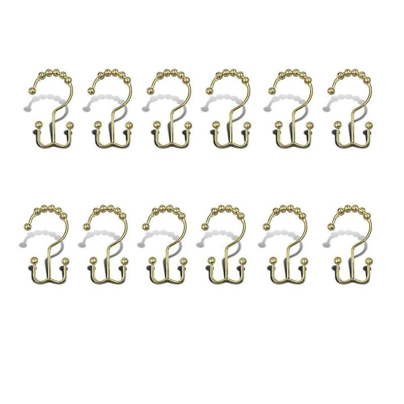 Shower Curtain Hooks Rust-Resistant Metal Double Roller Glide, Rings for Bathroom, Set of 12 -A