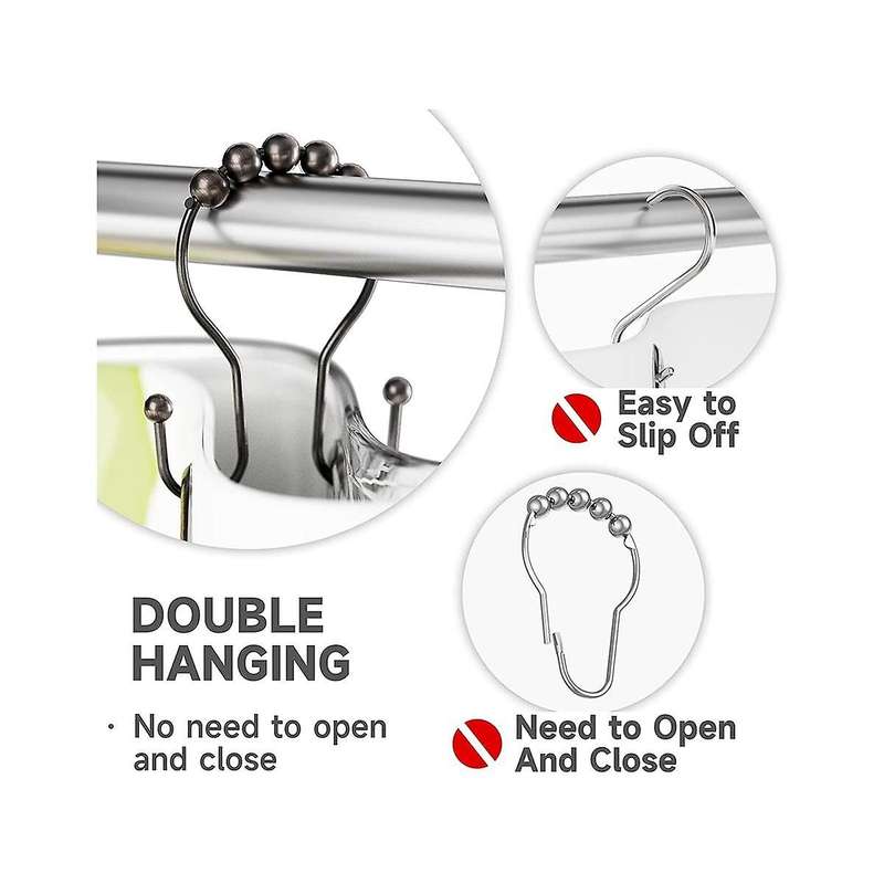 Shower Curtain Hooks, Shower Curtain Rings Bronze, Rust Proof Double Shower Curtain Hooks, 24 Pcs