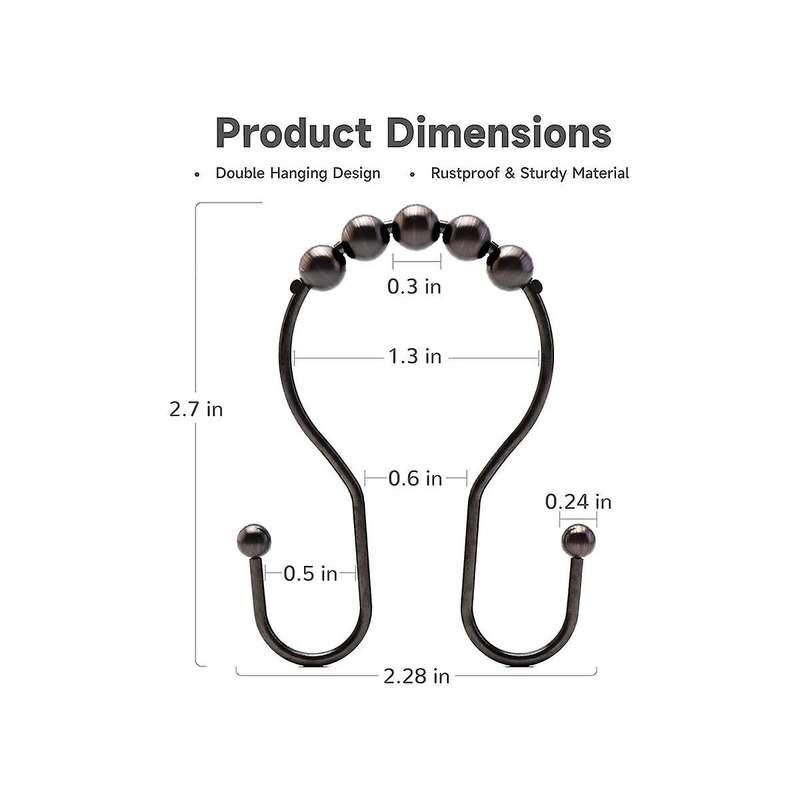 Shower Curtain Hooks, Shower Curtain Rings Bronze, Rust Proof Double Shower Curtain Hooks, 24 Pcs