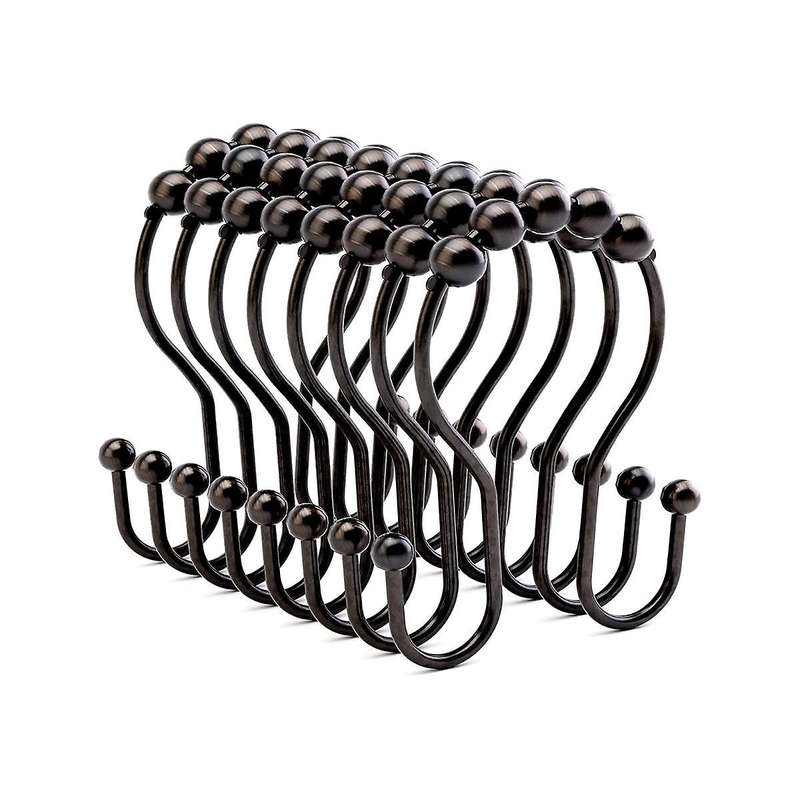 Shower Curtain Hooks, Shower Curtain Rings Bronze, Rust Proof Double Shower Curtain Hooks, 24 Pcs