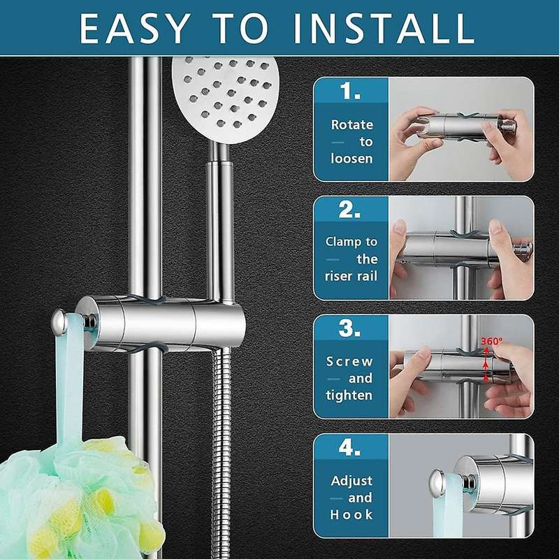 Shower Head Holders, Adjustable ABS Shower Holder Bracket for Riser Rail Bar Up to 20-25MM, Replacem