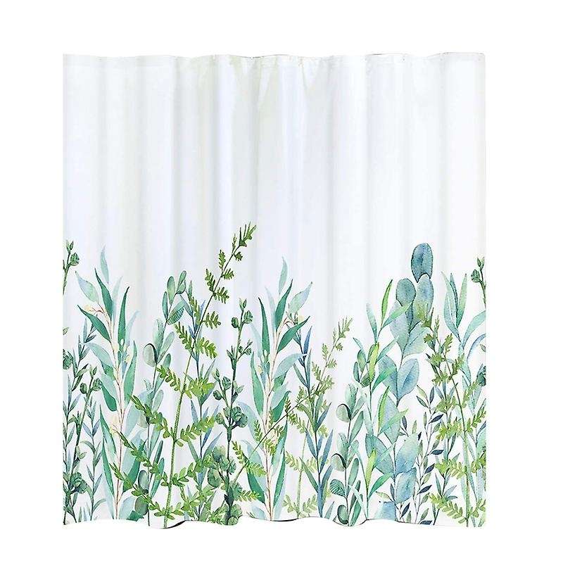 Shower Curtain with 12 Hooks Leaves Curtain Washable Textile Children Bathtub Digital Printing, 180