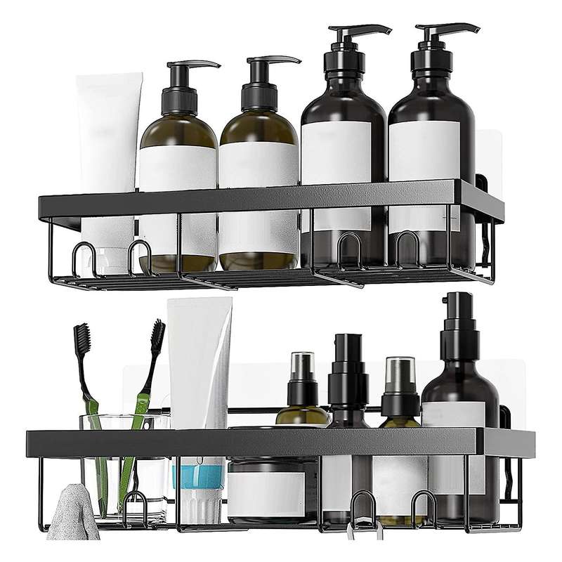 Shower Shelf Organizer Rack(2Pack), Bathroom Accessories Basket Shelves with Hooks, Wall Mount Show