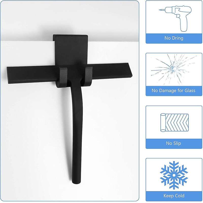 Shower Squeegee, Silicone Window Squeegee Black Wiper without Drilling Shower with Hanging