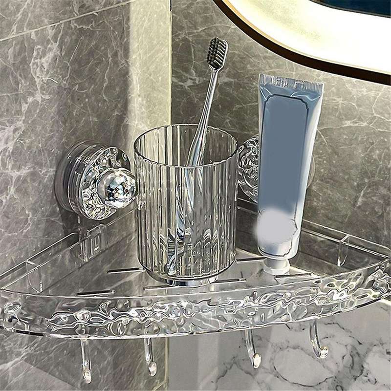 Shower Suction Cup Storage Rack Clear Acrylic Shower Shelves Glacier Water Ripple Corner Shelf for S