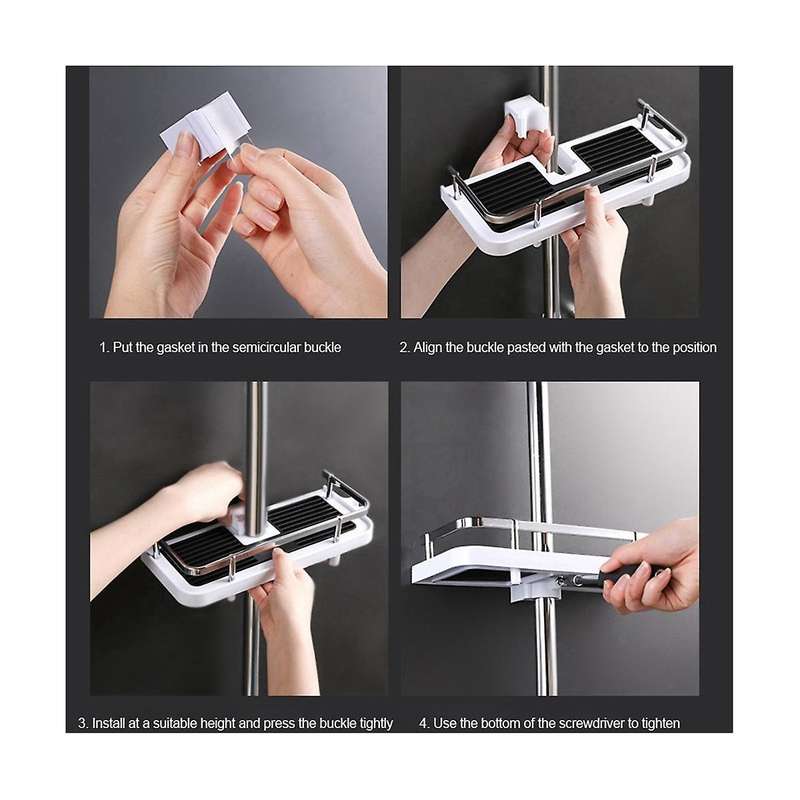 Shower Storage Holder Bathroom Shelf Pole Shelve Shampoo Tray Stand No Drilling Lifting Rod Shower