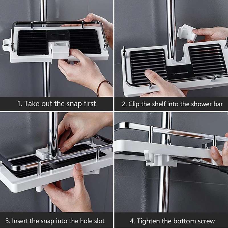 Shower Storage Holder Shower Shelf Shampoo Rack Lifting Rod Organizer Shelf with Hooks Soap Holder B