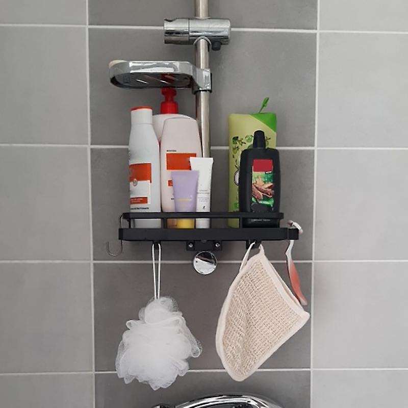 Shower Storage Holder Shower Shelf Shampoo Rack Lifting Rod Organizer Shelf with Hooks Soap Holder B
